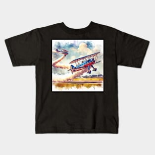 Artistic illustration of some biplane stunt pilots Kids T-Shirt